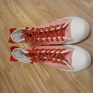 Custom Converse Pink and Red High-Top Sneakers